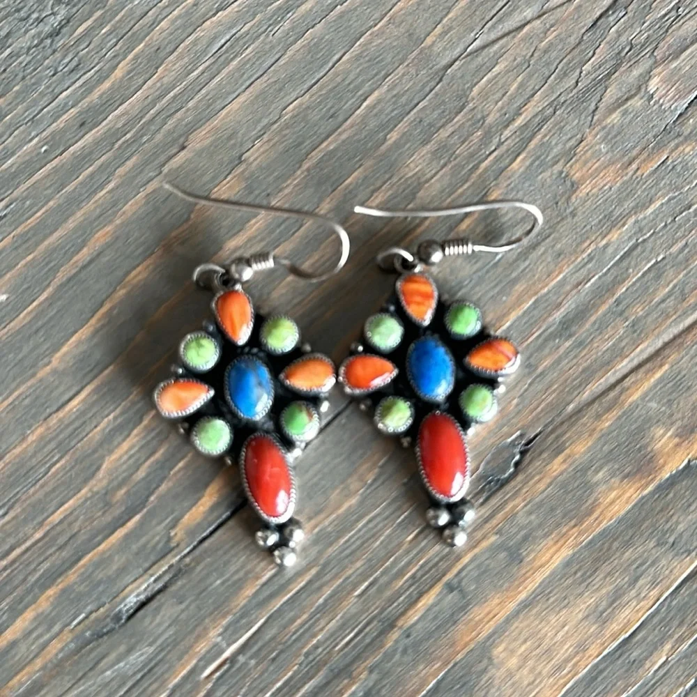 Vintage Don Lucas Multi-Stone Sterling Earrings